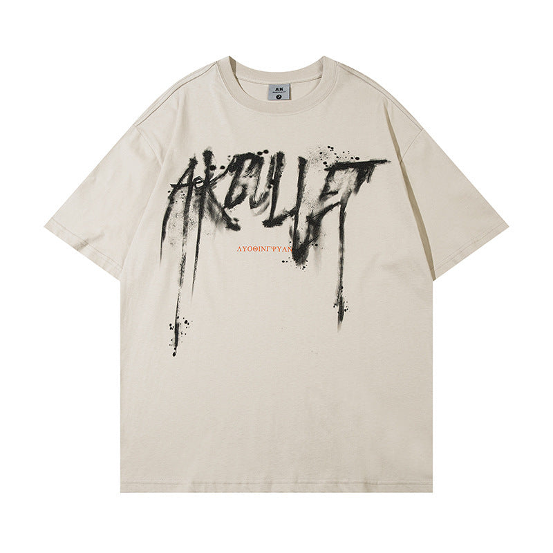 Abstract Graffiti Printed Loose T-shirt Men