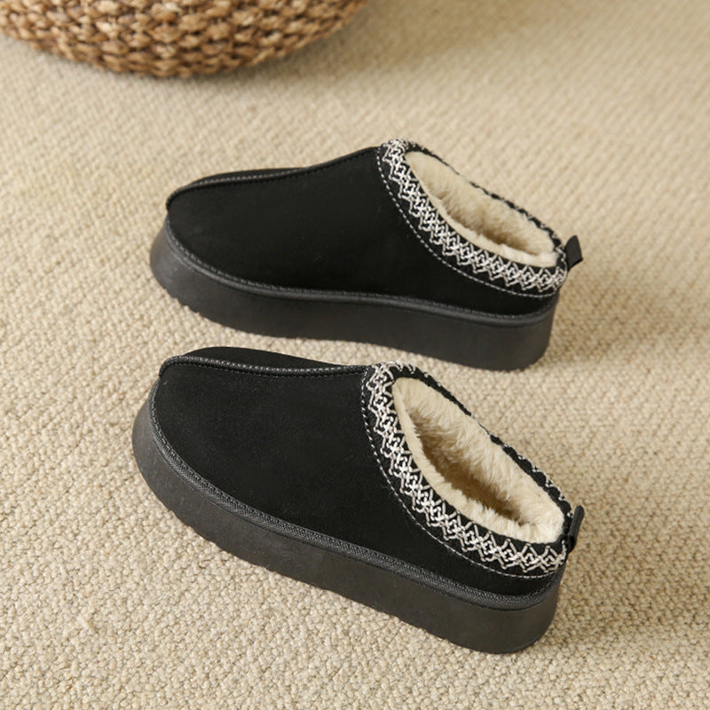 Baotou Plush Half Slippers Home Snow Boots Women's Fleece Warm Thick Bottom Cotton Shoes Ankle Flats