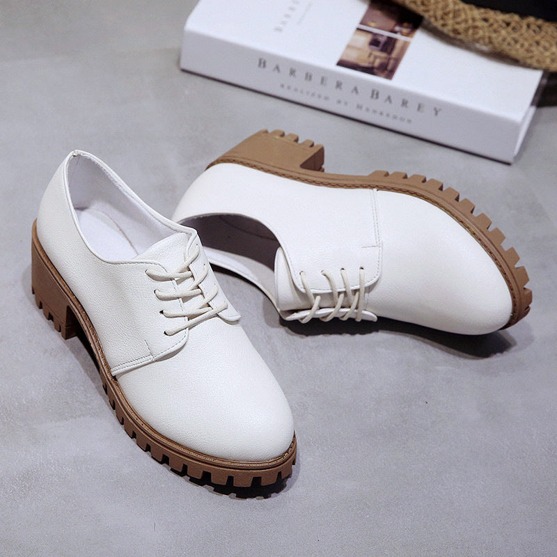 Small leather shoes for women spring new retro chunky shoes for women Korean version of the student flat shoes medium heels