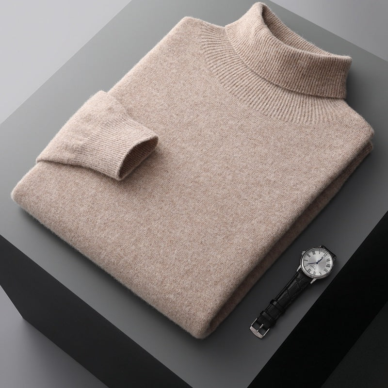 Men's high collar pullover sweater for autumn and winter, loose knit base sweater for men