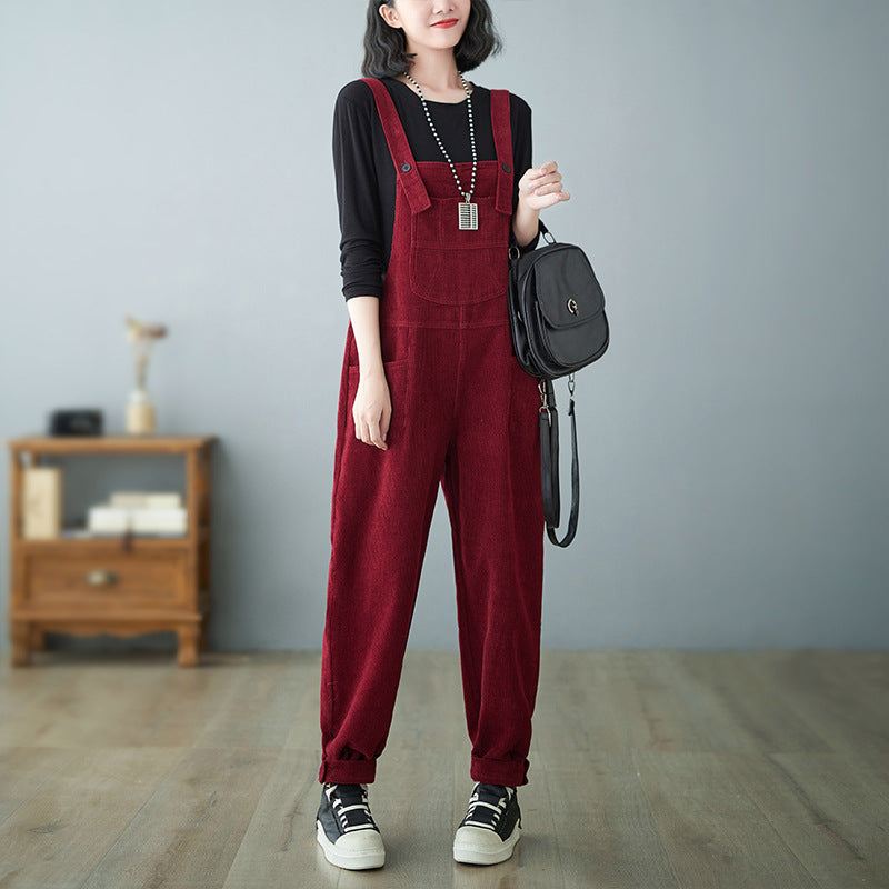 Women's Loose Casual Small Red Overalls