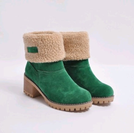 Mid-Tube Thick Heel Suede Snow Boots