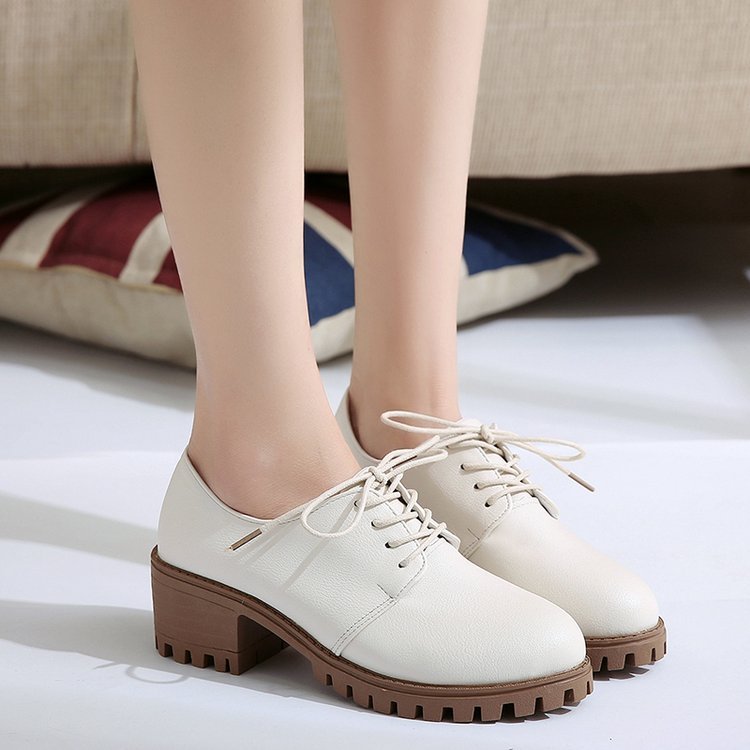 Small leather shoes for women spring new retro chunky shoes for women Korean version of the student flat shoes medium heels