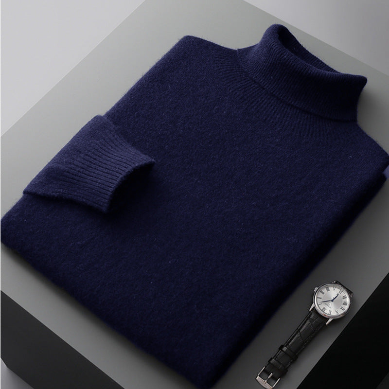 Men's high collar pullover sweater for autumn and winter, loose knit base sweater for men