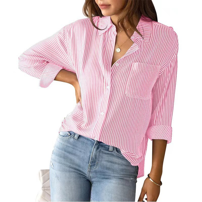 Women's Striped Loose Casual Cardigan Top