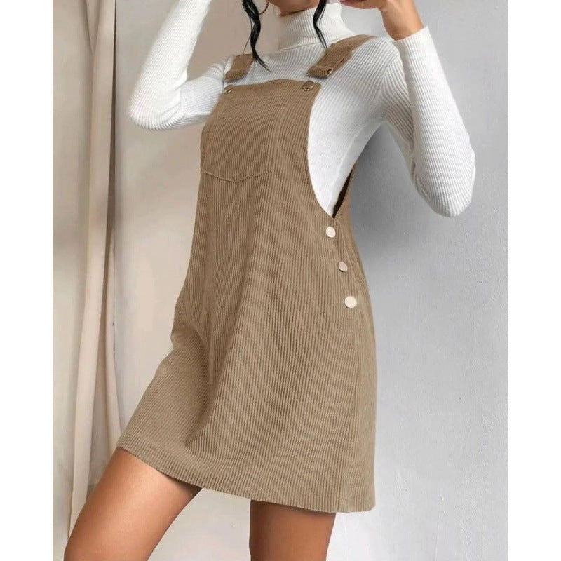 Spring Corduroy Loose Sleeveless Suspender Dress