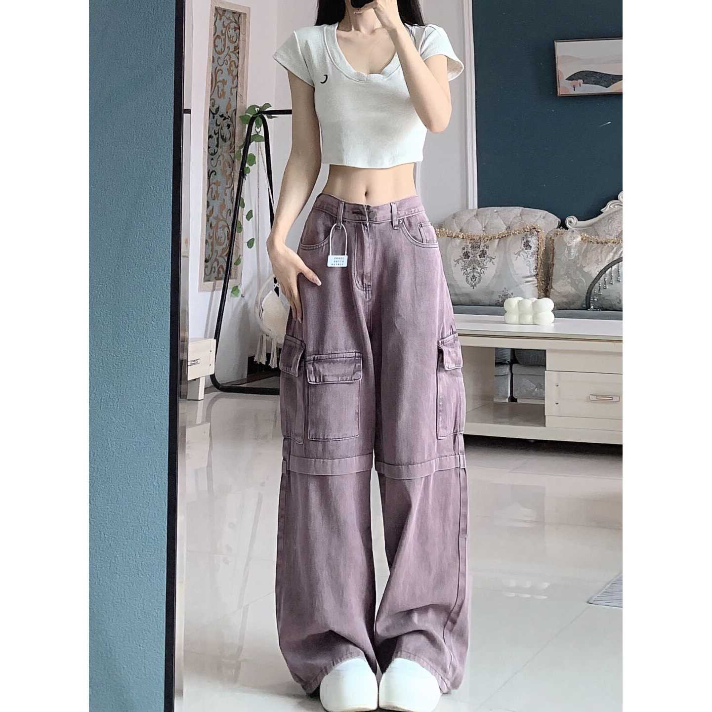 Retro Purple Cargo Jeans Women