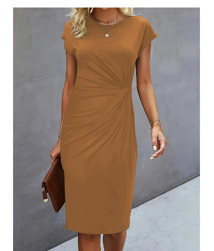 Solid Color Round Neck Loose Short Sleeve Dress