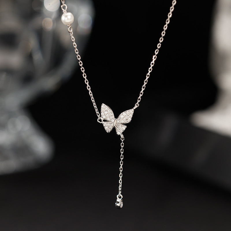 Temperament Diamond Butterfly Tassel Necklace Female