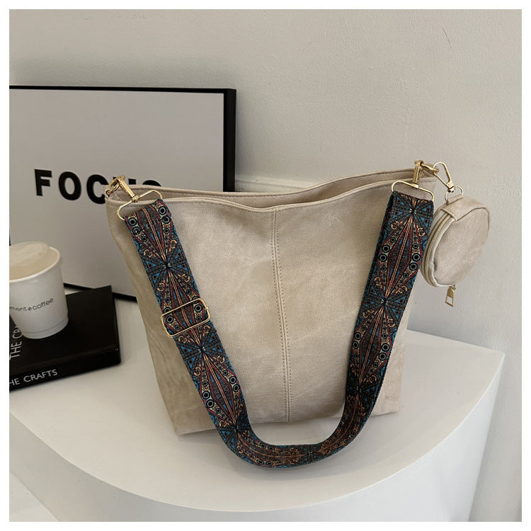 Large Capacity Fashion Vintage Wide Shoulder Strap Shoulder Bag