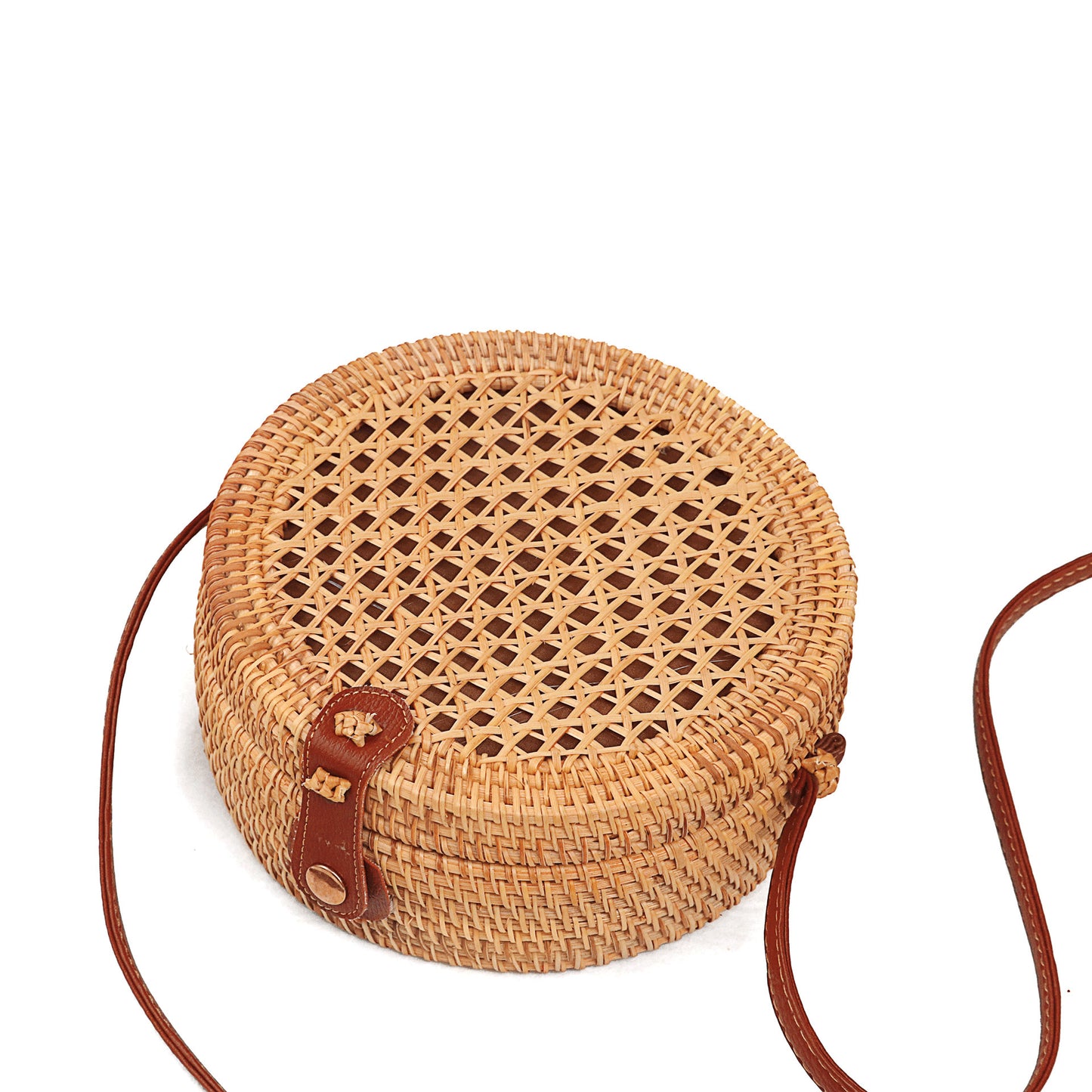 Vintage literary hand-woven leather buckle bag