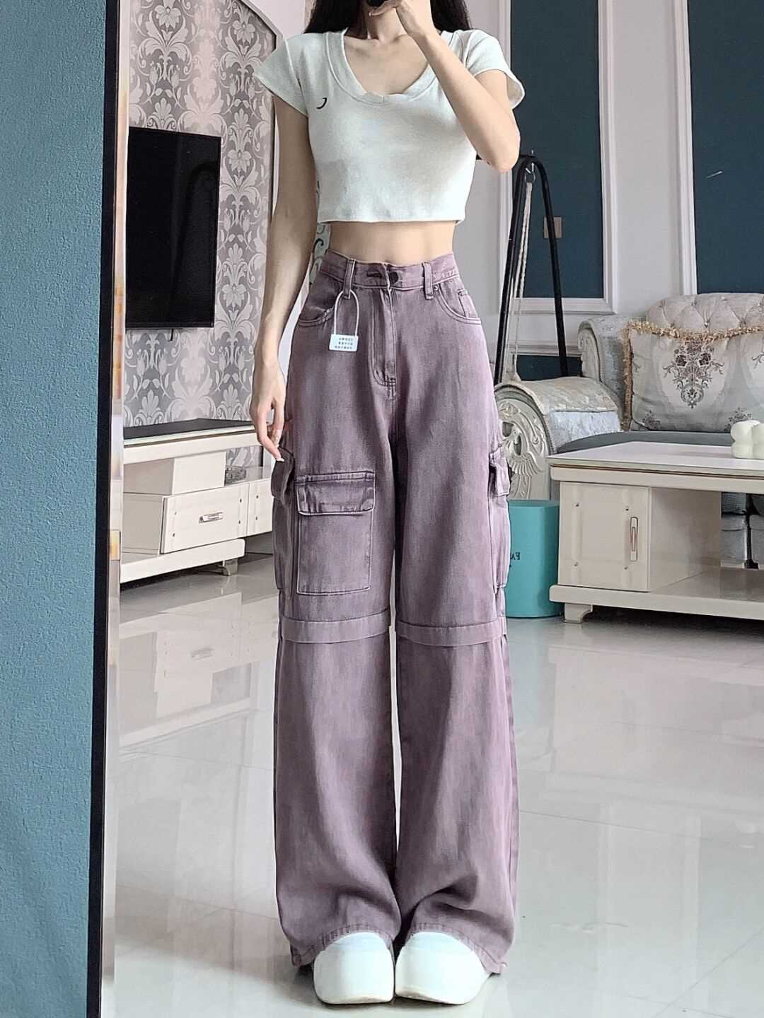 Retro Purple Cargo Jeans Women