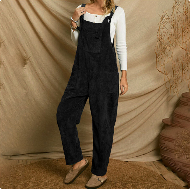 Corduroy Multi Pocket Shoulder Strap Jumpsuit