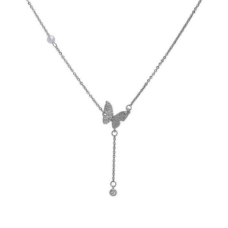 Temperament Diamond Butterfly Tassel Necklace Female