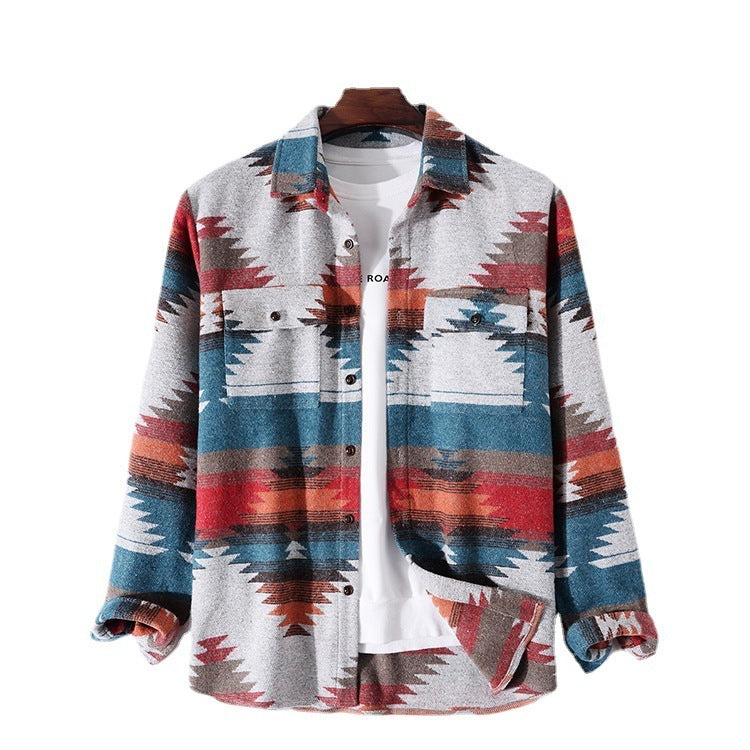 Men's Fashion Lapel Long Sleeve Printed Jacket