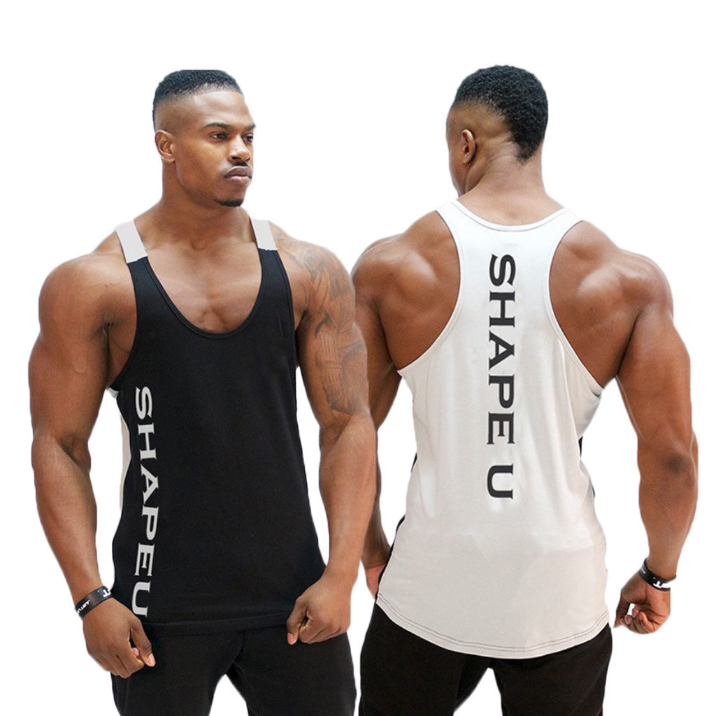 Fitness Spring And Summer New Men's U-collar Contrast Color Sports Vest Men's Breathable Running Training Wear Top