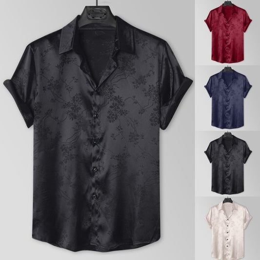 Men's Short-sleeved Shirt Fashionable Simple Jacquard Shirt