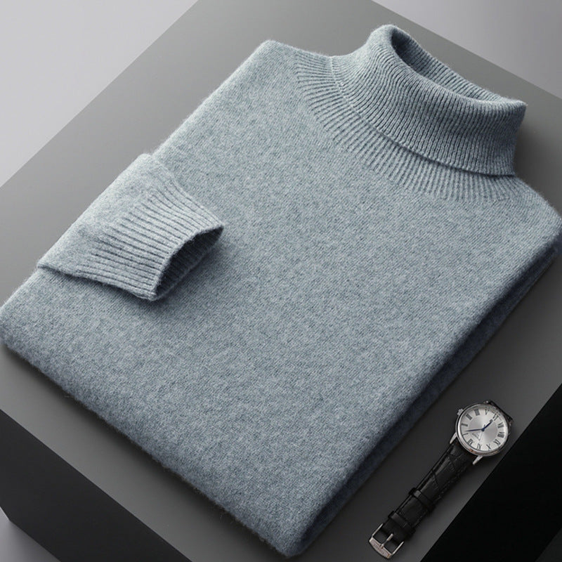 Men's high collar pullover sweater for autumn and winter, loose knit base sweater for men