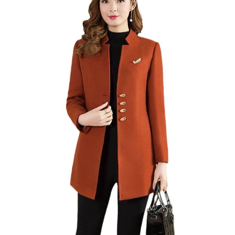 Woolen Coat Mid-length Stand Collar Coat