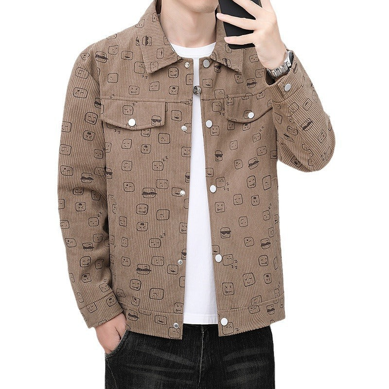 Men's Printed Corduroy Jacket Slim Lapel