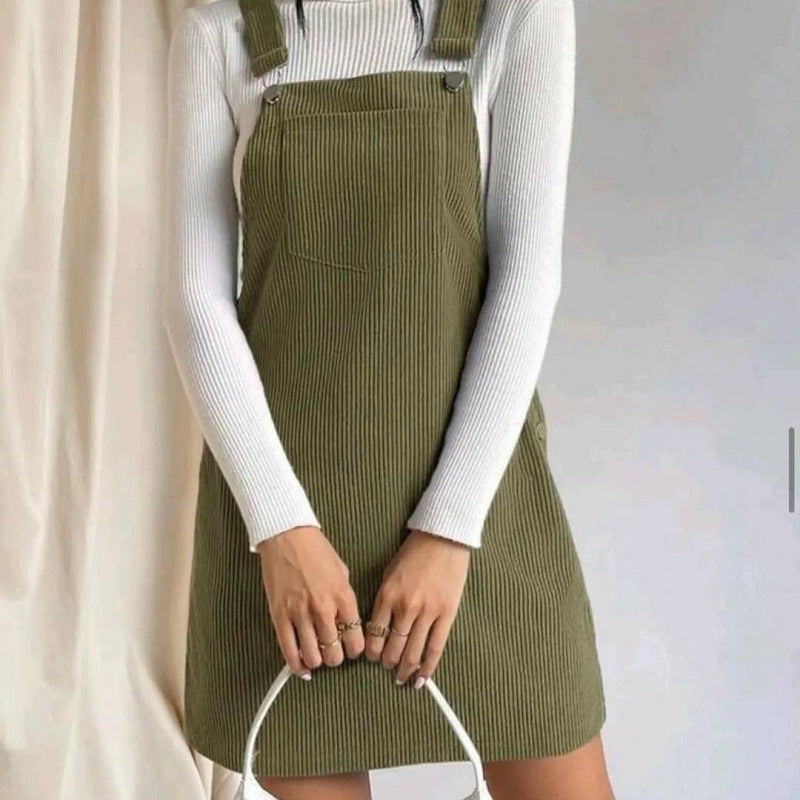 Spring Corduroy Loose Sleeveless Suspender Dress