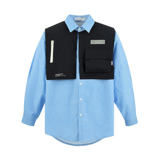 Contrast Stitching Long Sleeve Lapel Shirt