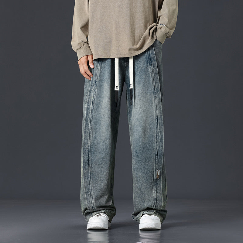 Retro Patchwork Washed Oversized Jeans Men