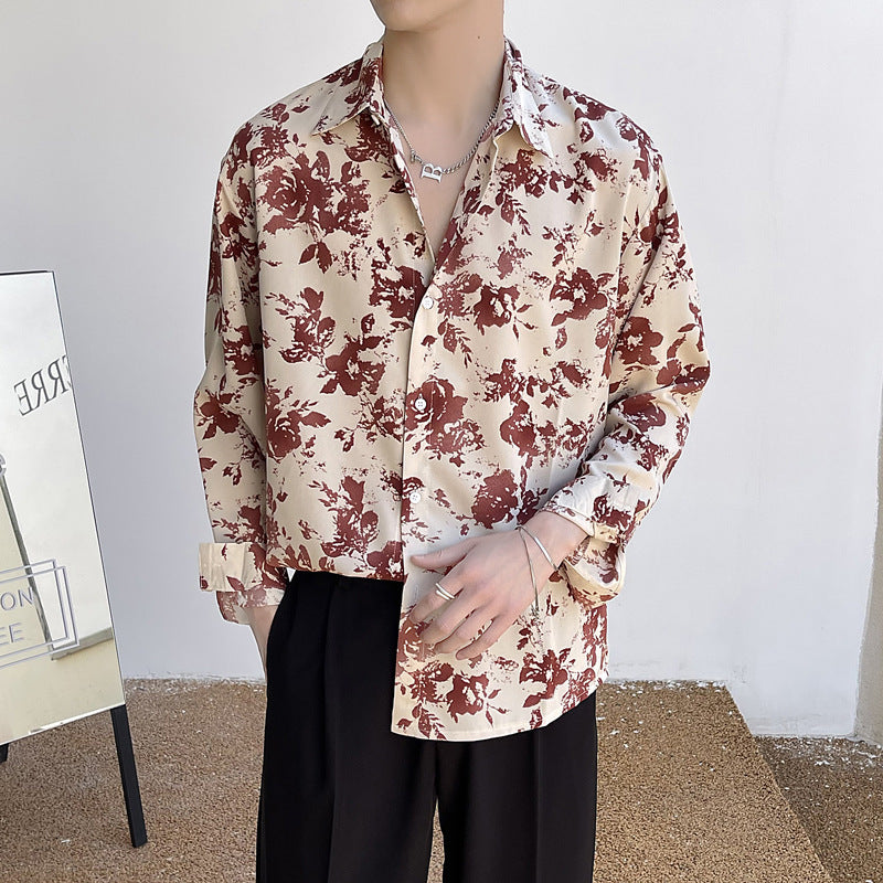 Comfort Ice Silk Trendy Holiday Floral Shirt Men's