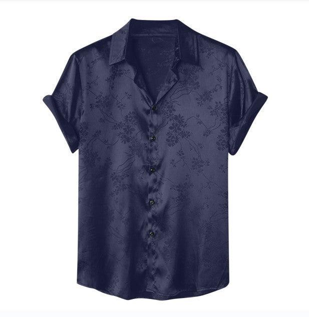 Men's Short-sleeved Shirt Fashionable Simple Jacquard Shirt