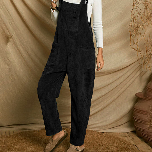 Corduroy Multi Pocket Shoulder Strap Jumpsuit