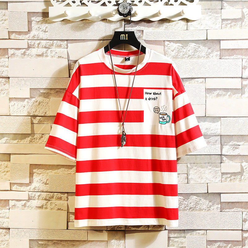 New Men's Fashion Striped Round Neck Short-sleeved T-shirt