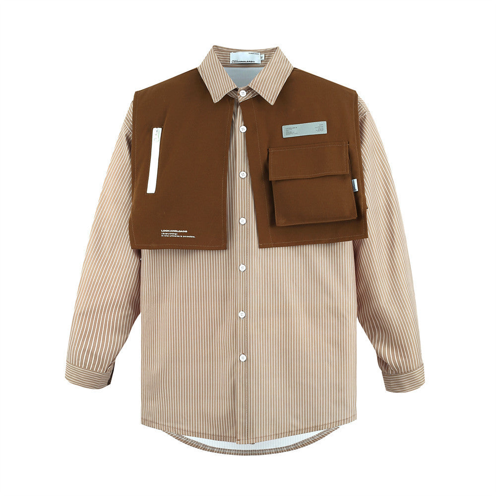 Contrast Stitching Long Sleeve Lapel Shirt