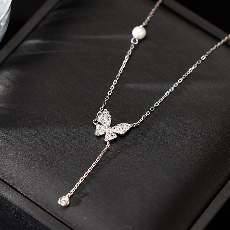 Temperament Diamond Butterfly Tassel Necklace Female