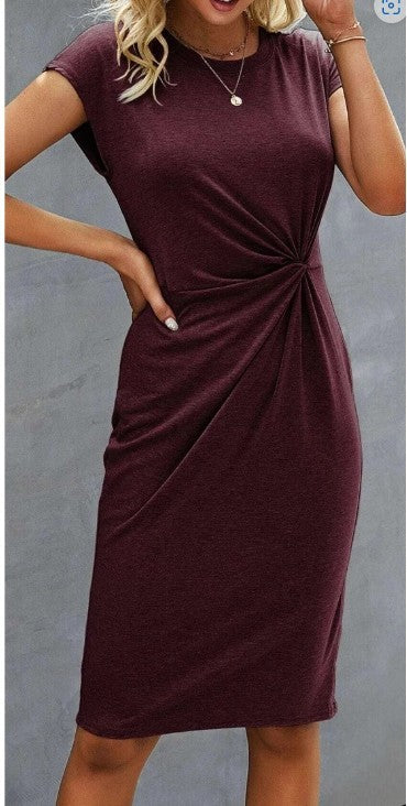 Solid Color Round Neck Loose Short Sleeve Dress