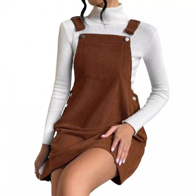 Spring Corduroy Loose Sleeveless Suspender Dress