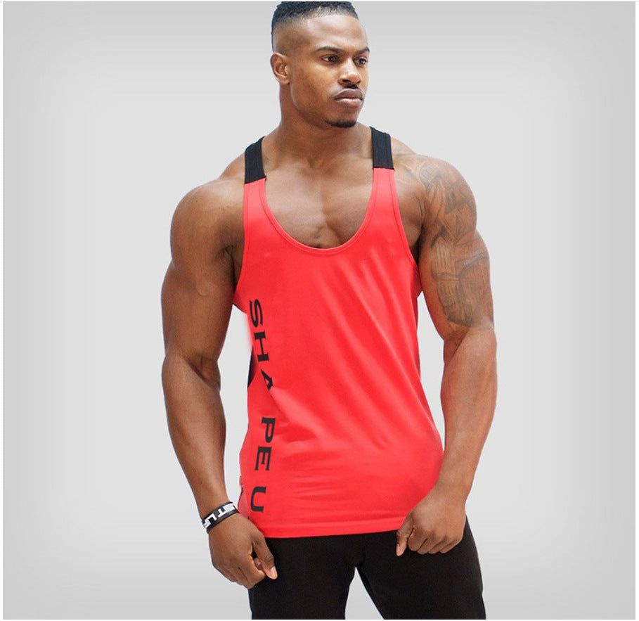 Fitness Spring And Summer New Men's U-collar Contrast Color Sports Vest Men's Breathable Running Training Wear Top