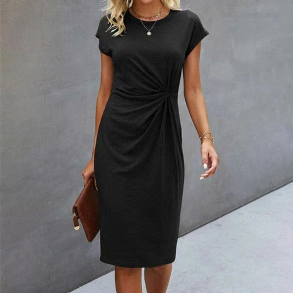 Solid Color Round Neck Loose Short Sleeve Dress